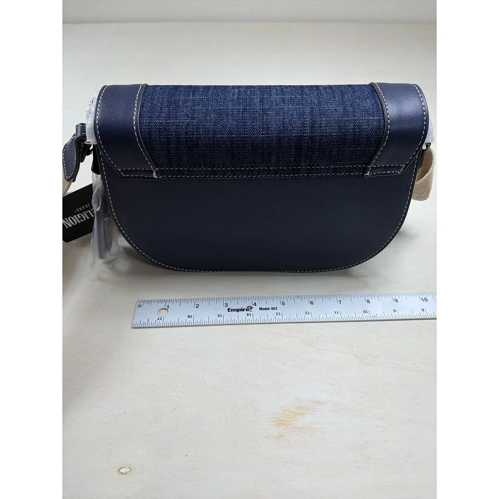 True Religion Denim Crossbody Bag‎ and Wallet Set Blue Tan Horseshoe Logo NWT